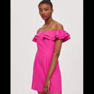 TOPSHOP ruffle mini hot pink dress